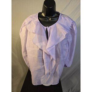 Ashley Stewart Womens Plus 2X 18/20 Sheer Purple Romantic Blouse Shirt Ruffle